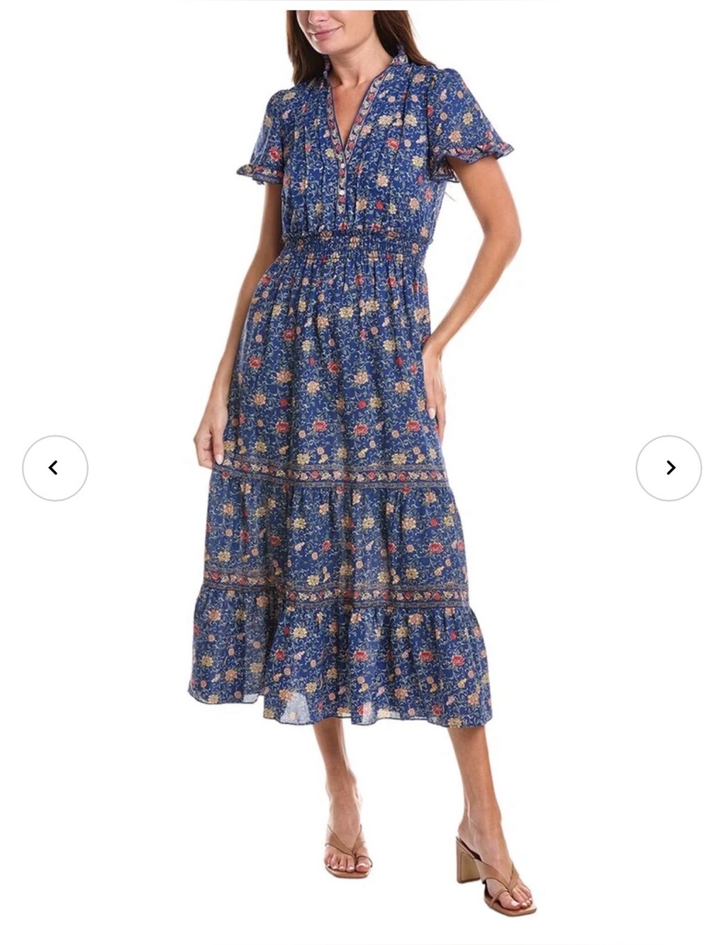 MAX STUDIO FLUTTER SLEEVE V-NECK TIER MAXI DRESS - Size S